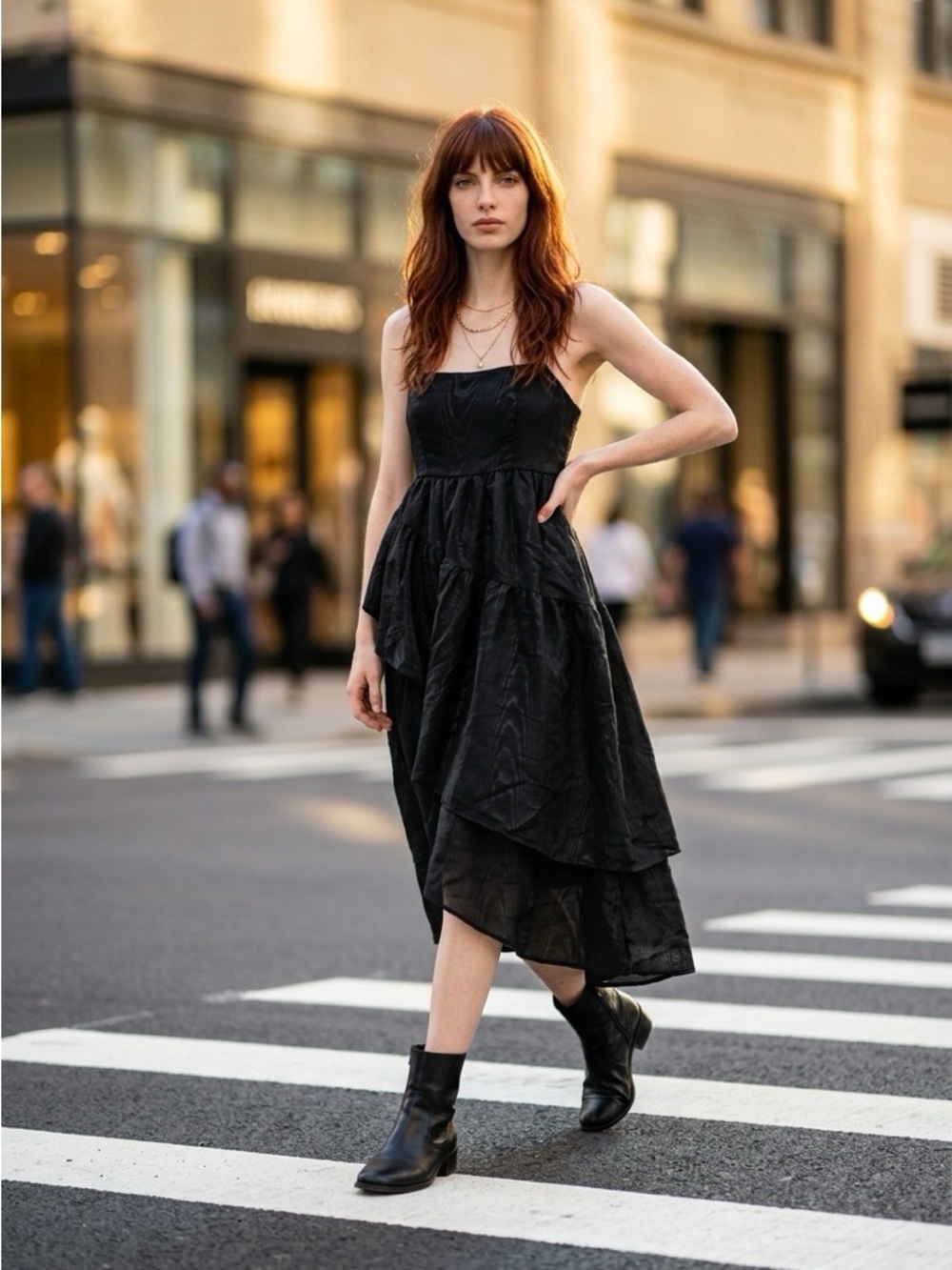 kate spade Black Tiered High-Low Midi Dress